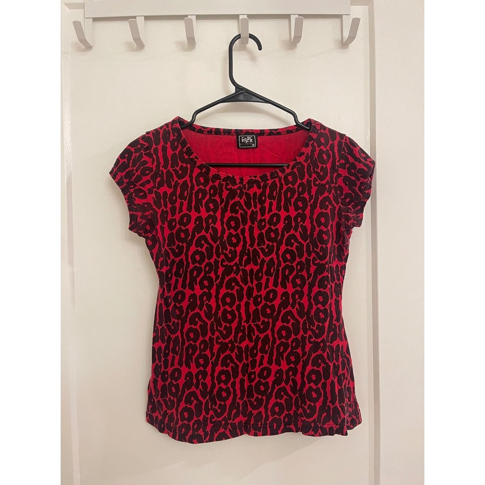 Vintage Y2K 90s Leopard Red Cap Sleeve Top Grunge Retro Streetwear